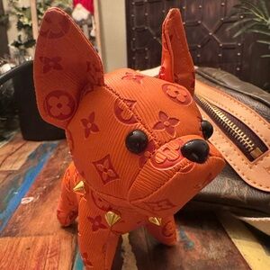 Orange Dog Keychain with Gold Accents